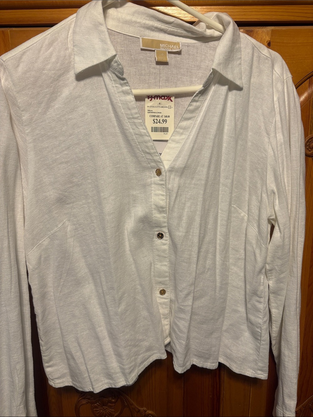 Michael Kors White Button-Down Linen Blend Shirt